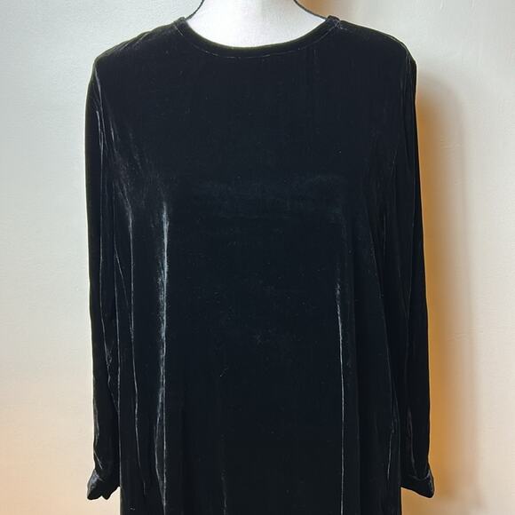 NWT Eileen Fisher black Velvet silk blend Crew Neck Dress, L - Picture 7 of 13